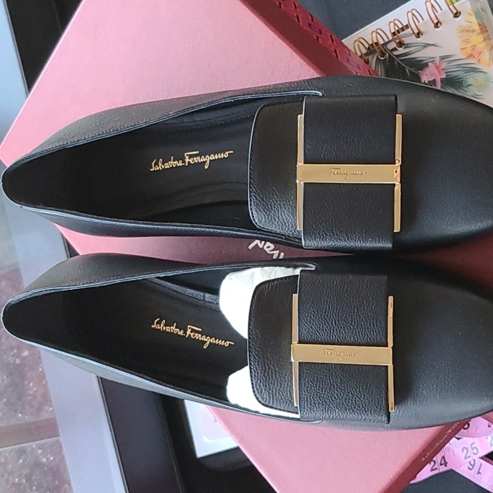 Salvatore Ferragamo Sarno Black Bow Flat Loafers